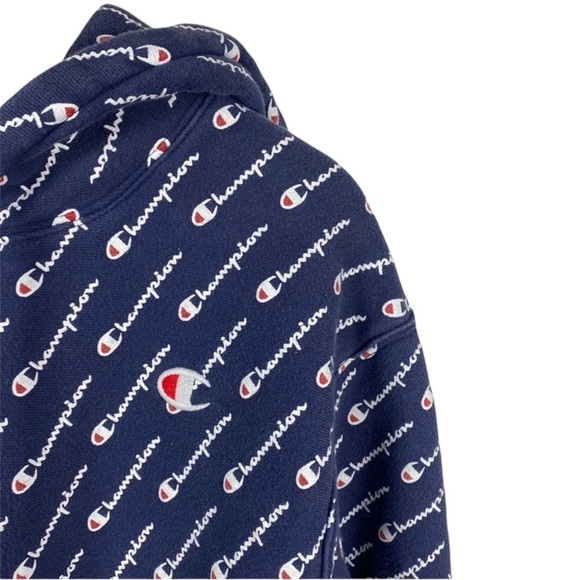 CHAMPION Reverse Weave Cropped Hoodie L/S Logo Spellout in Navy Size Sma… - Picture 5 of 9